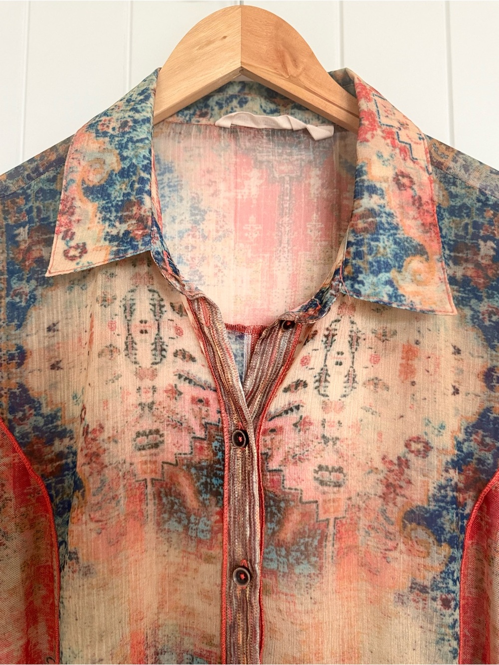 Soft Surroundings Golden Tapestry Safra Top Sheer Tunic Blouse Boho Mixed Media - Picture 3 of 8